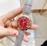 Copy Cartier Ballon Bleu Red Dial Rose Gold Watch Ladies 36mm